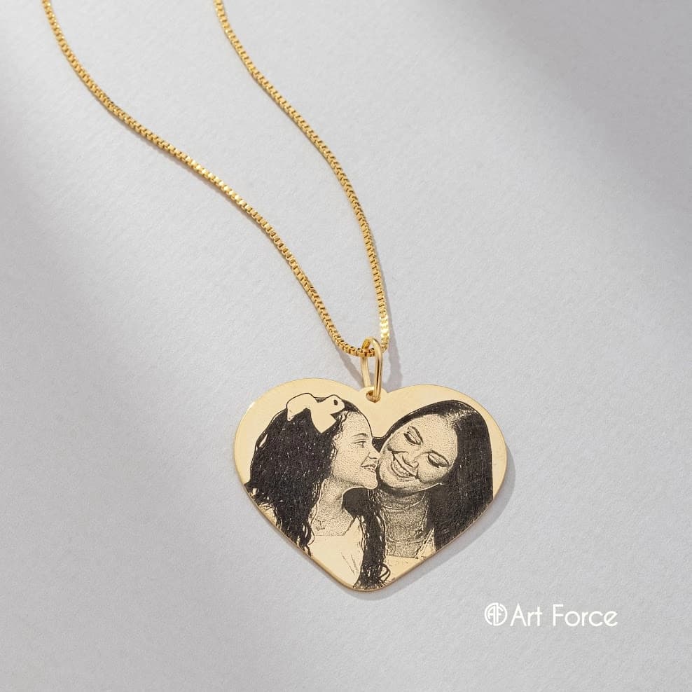 Colar Coração Foto Gravação Personalizado Veneziana 45cm