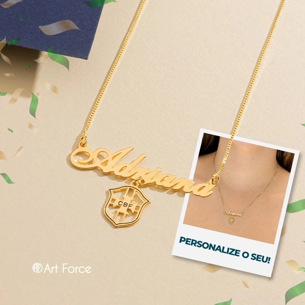 Colar Nome Personalizado Escudo Seleção Brasileira