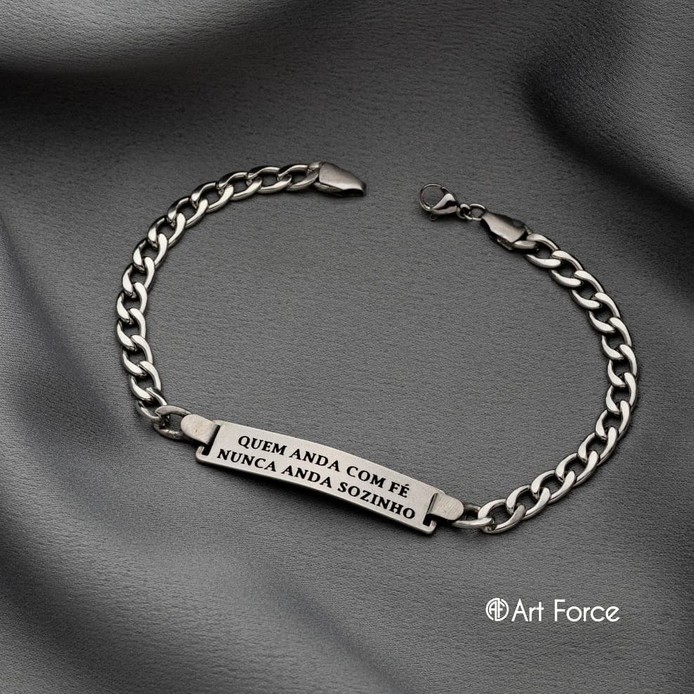 Pulseira Aço Inox Placa Media Com Frase Gravada