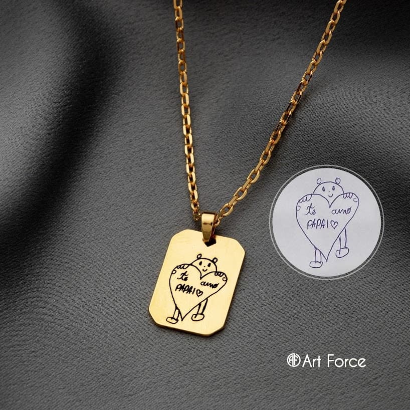 Colar Masculino Placa Desenho ou Escrita Real corrente cadeadinho Banhado Ouro 18k