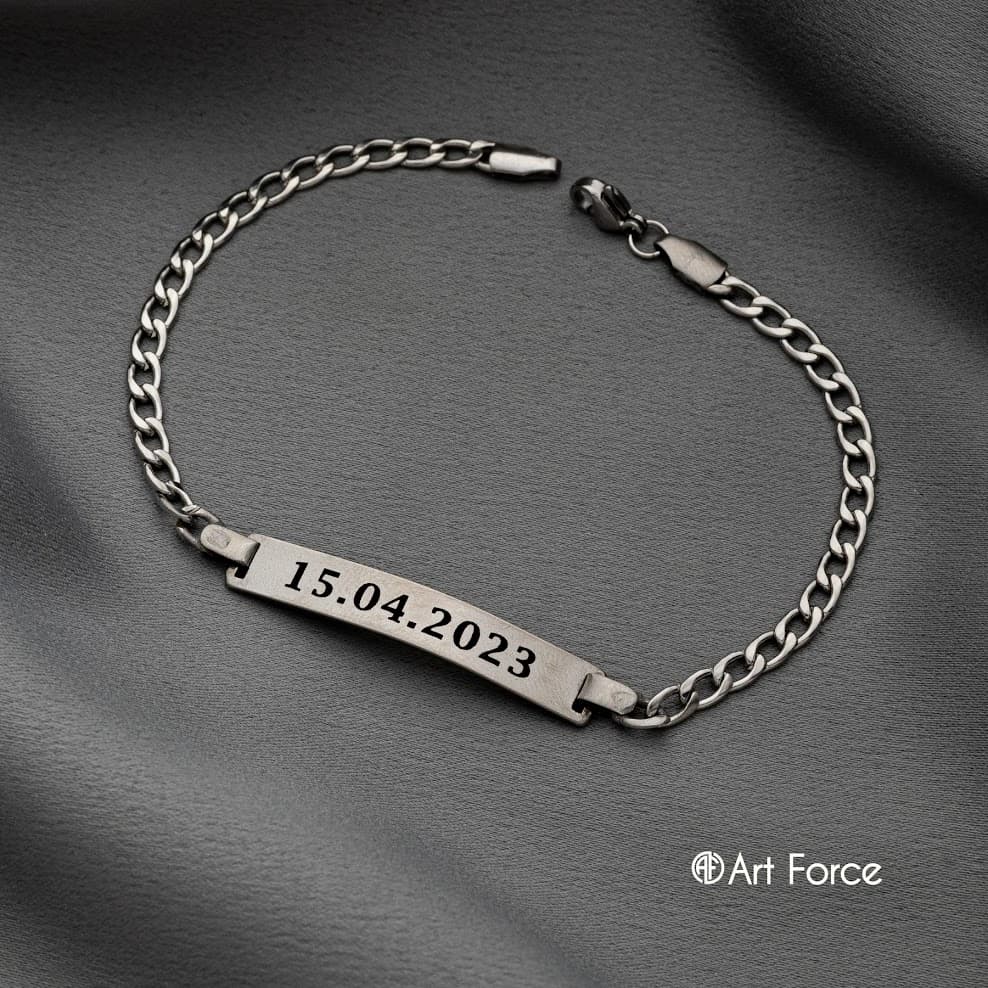 Pulseira Masculina Aço Inox Placa Data Personalizada Grumet 20cm