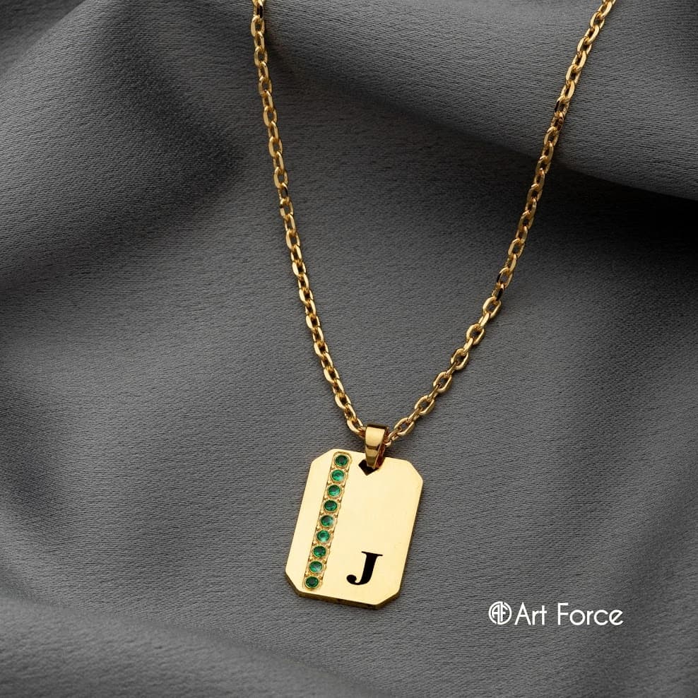Colar Personalizado Masculino Placa Inicial Cravejada Zirconia