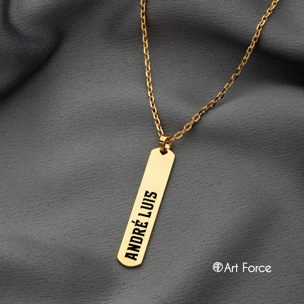 Corrente Masculina Cadeado Pingente Placa Nome Banhado Ouro 18k