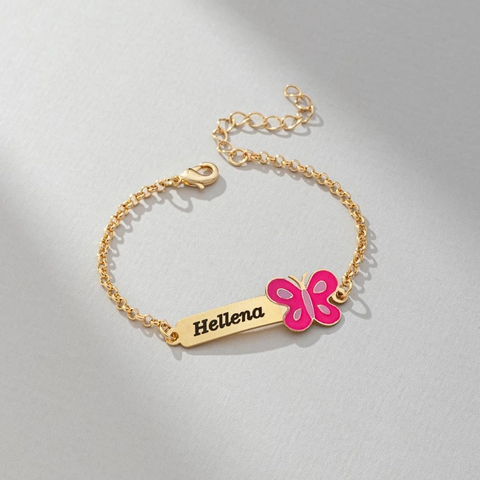 Pulseira Infantil Personalizada Nome Borboleta Banhada Ouro