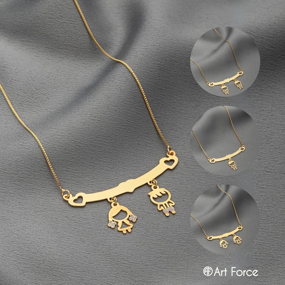Testes Oneck - Colar Filhos Personalizado Nome Gravado Banhado Ouro 18k Canga Exclusivo - Art Force Semijoias