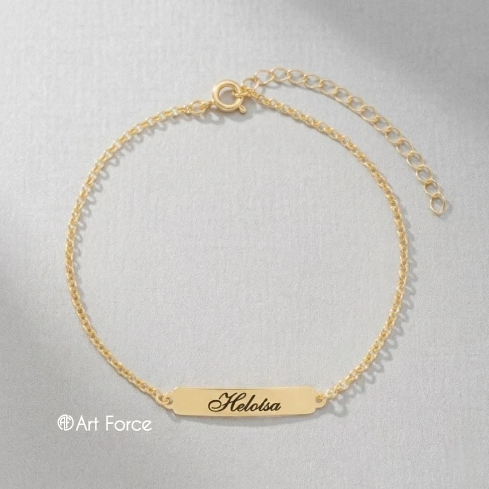 Pulseira Infantil Personalizada Nome Gravado Ouro 18k RN