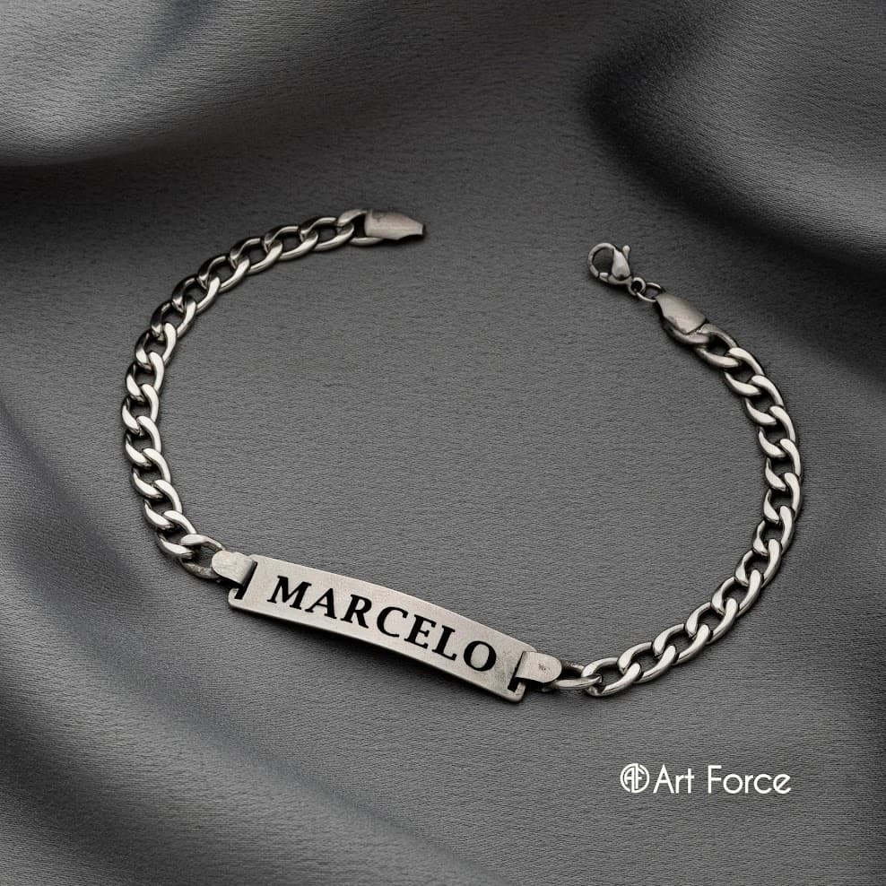 Pulseira Masculina Aço Inox Placa Média Com Nome